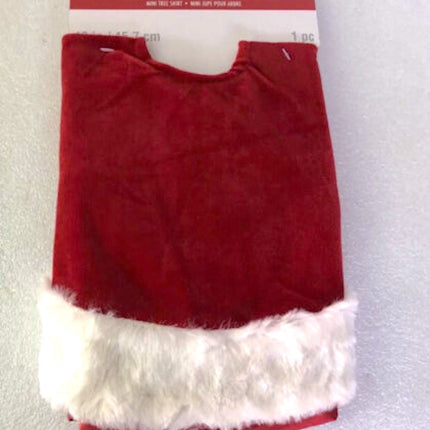 18" Red & White Velvet Mini Tree Skirt with Fur Trim