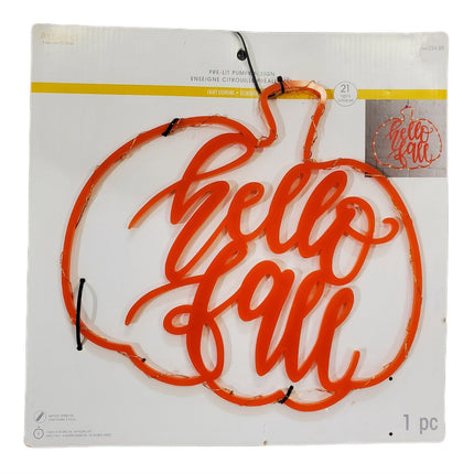 Pre-Lit Pumpkin 11"x10" - 21 LED Hello Fall Wall Sign