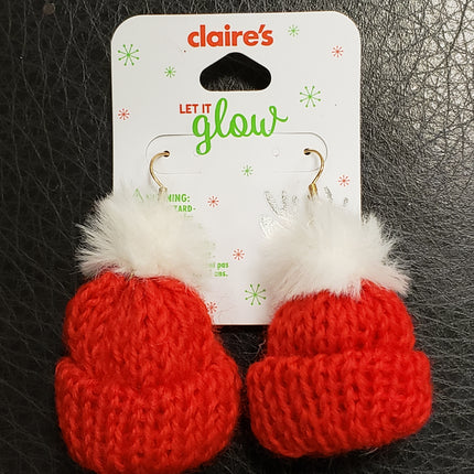 Red Knit Hat Holiday Earrings by Claire's
