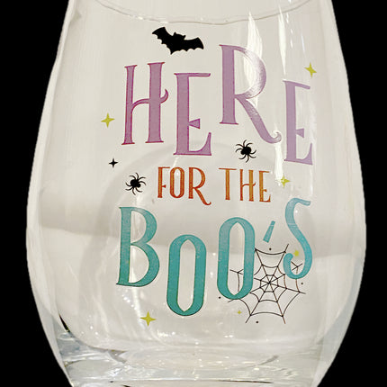 Halloween Stemless Wine Glass "Here for the Boos"