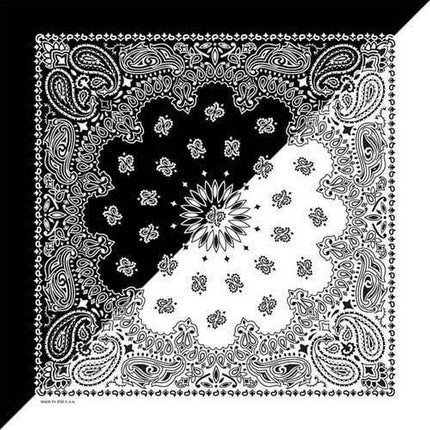 USA-Made Black & White Paisley Cotton Bandana 22x22