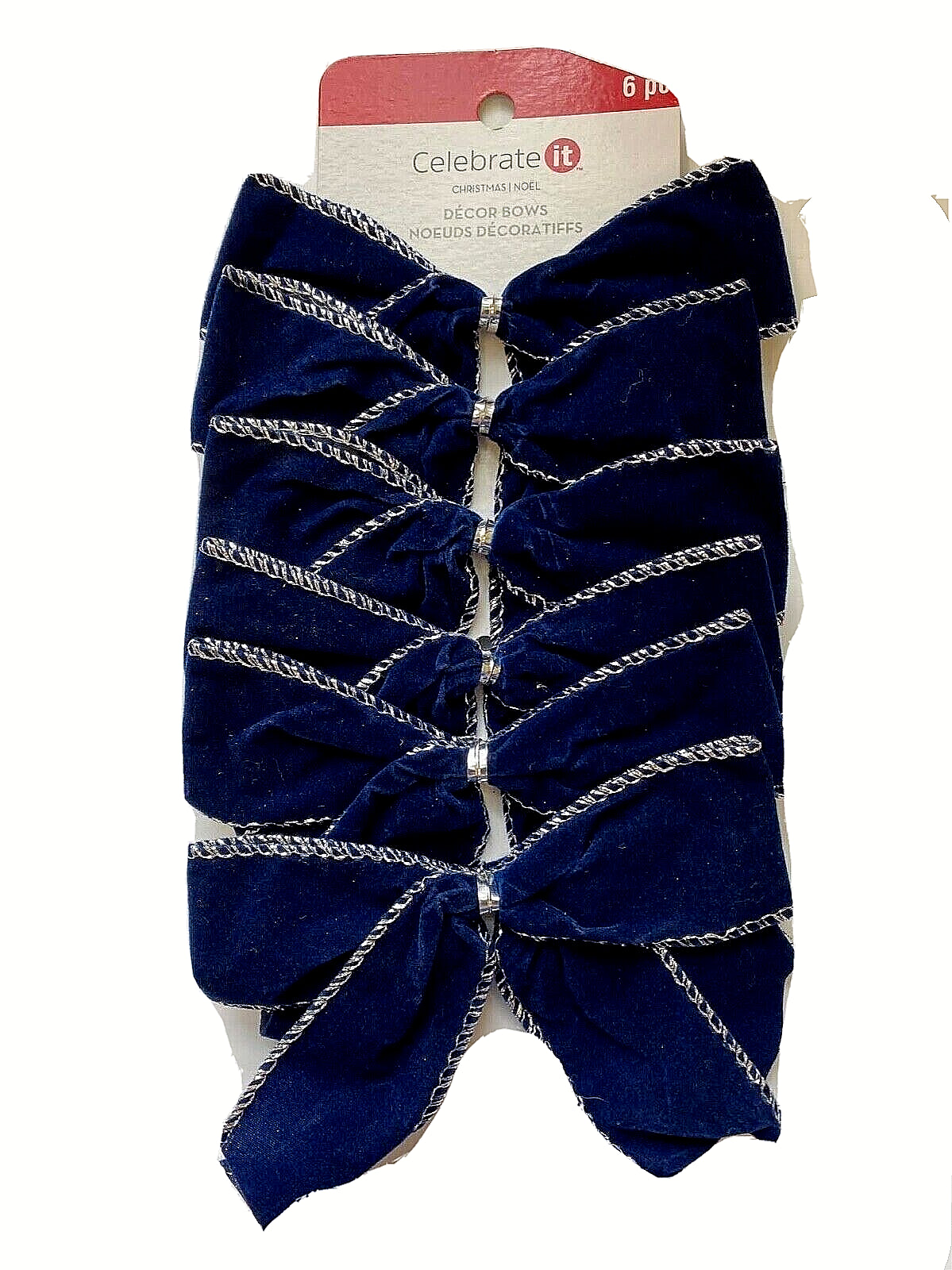 Navy & Silver 4" Wired Cloth Bows, Set of 6