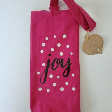 Wine bottle tote bag, Pink, Joy on the front