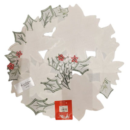 ST NICHOLAS SQUARE PLACEMATS, EMBROIDERED. PAINTERLY POINSETTIA
