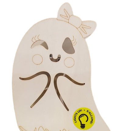 MAKE MARKET, DIY Wood Light Up HALLOWEEN Ghost, DIA DE LOS MUERTOS, 6 X 5 in