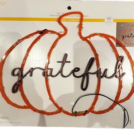 Ashland Pre-Lit Grateful Pumpkin Wall Sign 12x12