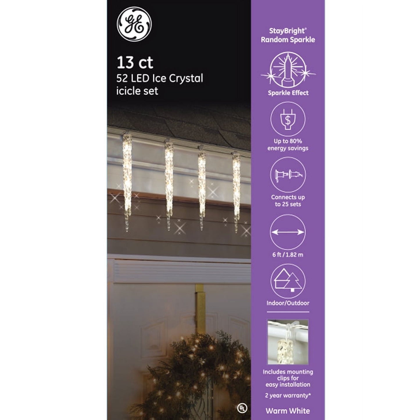 GE StayBright 52-Count White LED Icicle Lights