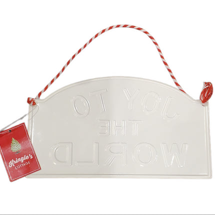 ST NICHOLAS SQUARE, KRINGLES COTTAGE, JOY SIGN ORNAMENT, TIN, 8 X 4.5 IN