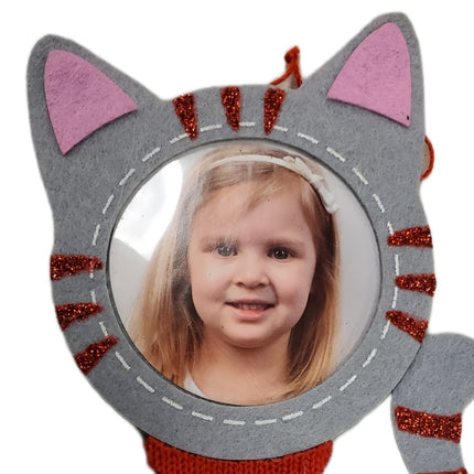 Studio Decor Kids' Grey Cat Felt Christmas Photo Ornament 8in