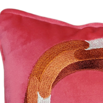Monogrammed Ashland Pink Velour Spring Pillow With the Letter "C" 8 in. x 8 in.