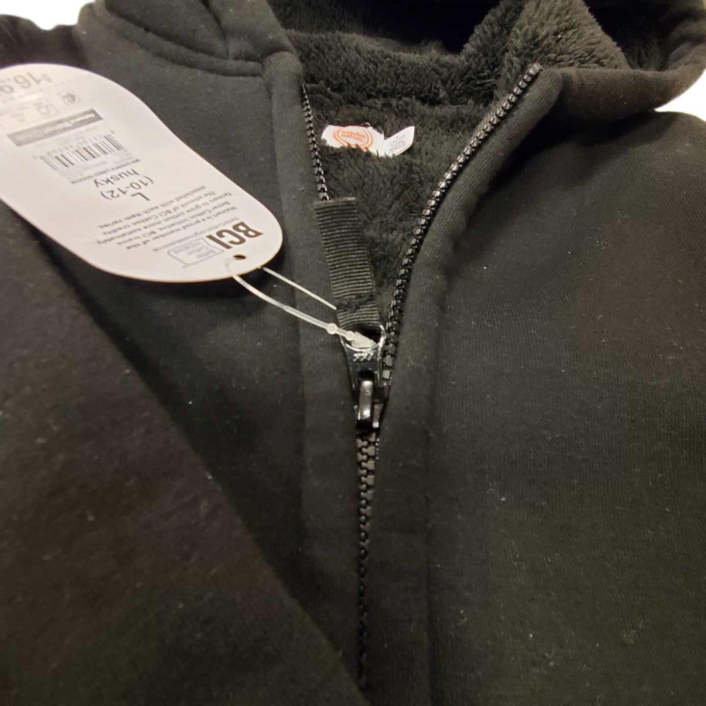 Wonder Nation Black Sherpa Zip Hoodie L 10/12 Husky