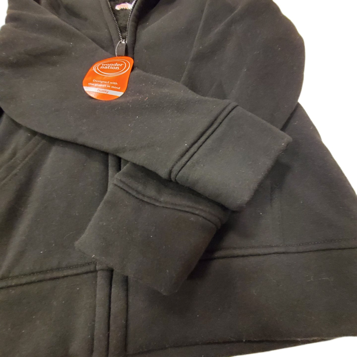 Wonder Nation Black Sherpa Zip Hoodie L 10/12 Husky