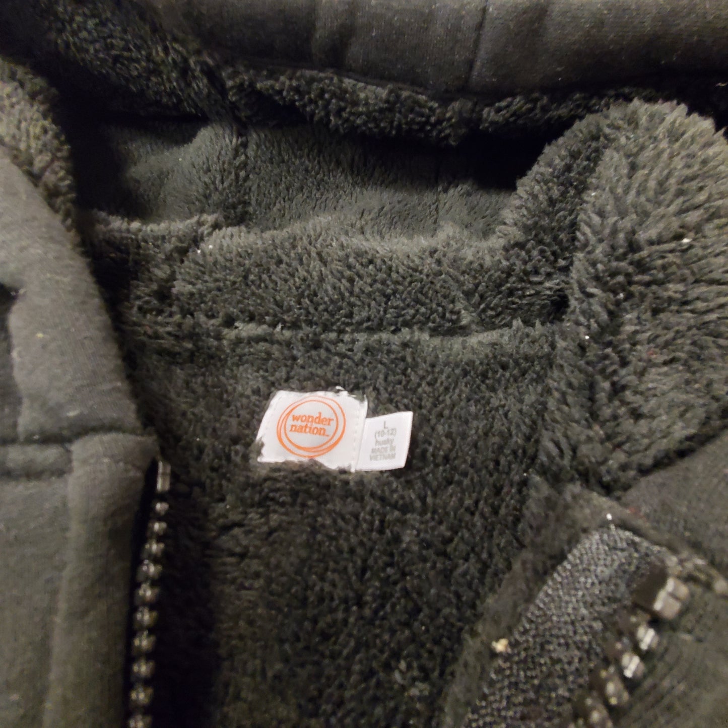 Wonder Nation Black Sherpa Zip Hoodie L 10/12 Husky