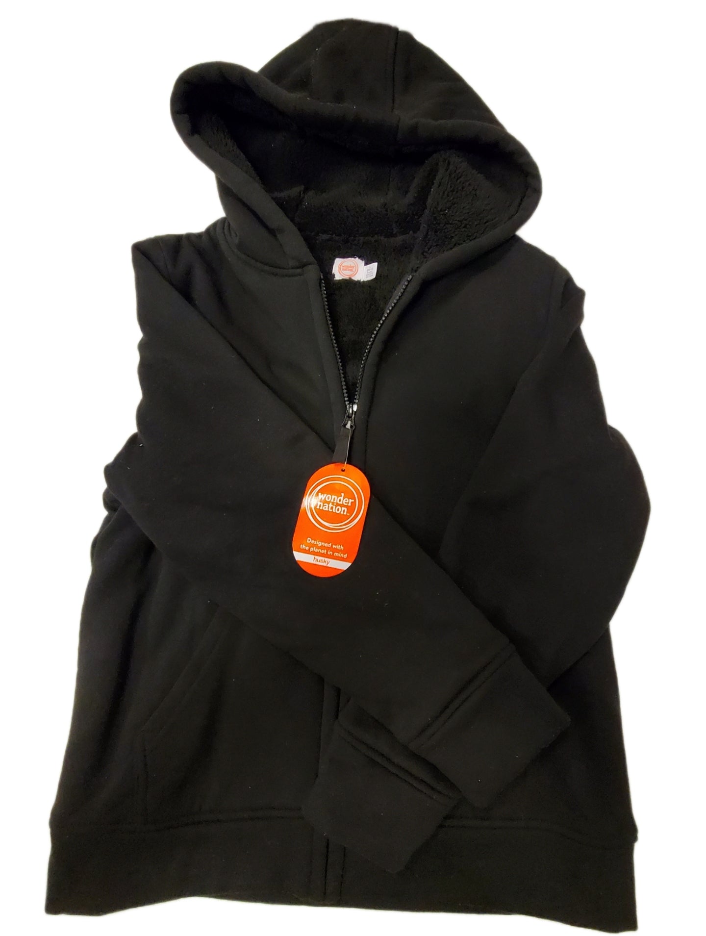 Wonder Nation Black Sherpa Zip Hoodie L 10/12 Husky
