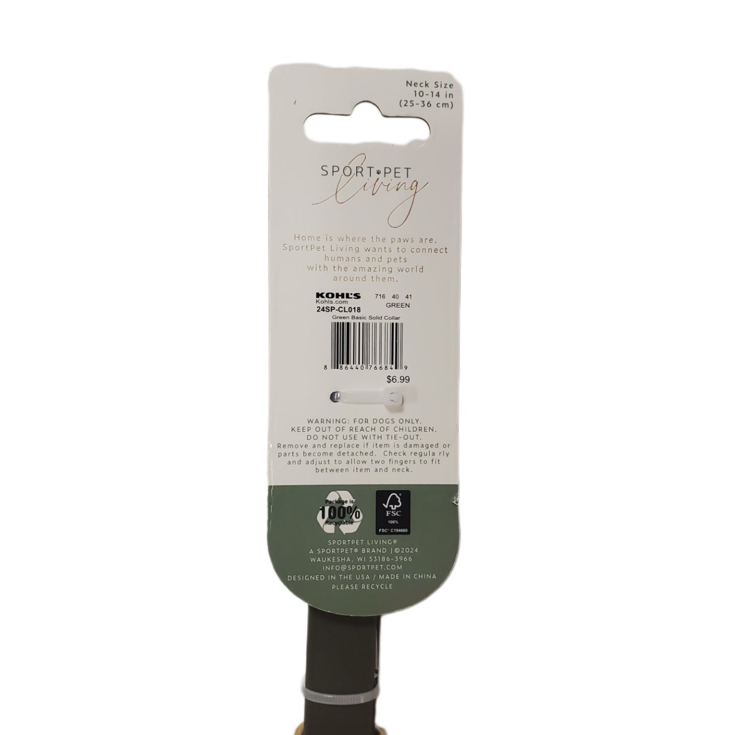 Dog Collar Small Sport Pet Living 10-14 inches