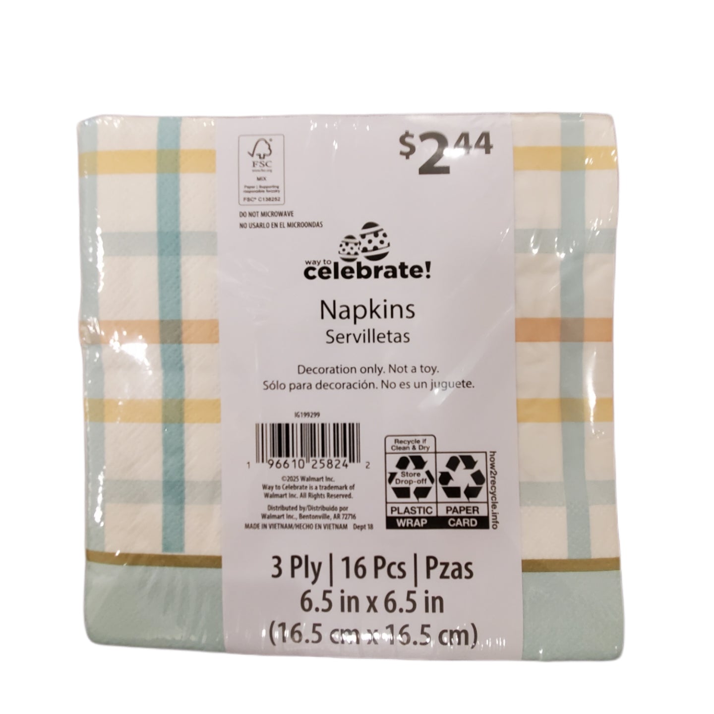 Decorative Napkins 3-Ply 6.5 X 6.5 Celebrate! 16-pc