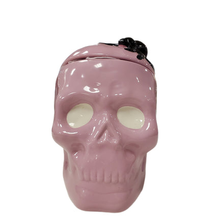 Ceramic Skull Cookie Jar with Spider Lid 8x7 - Halloween Decor