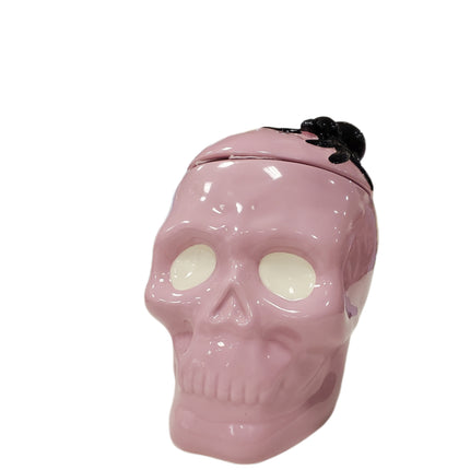 Ceramic Skull Cookie Jar with Spider Lid 8x7 - Halloween Decor