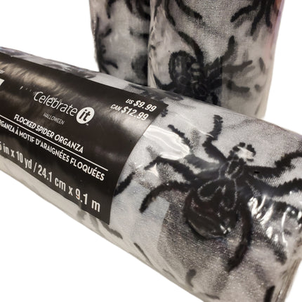 Celebrate It Flocked Spider Organza Halloween 9.5 in X 10 yd