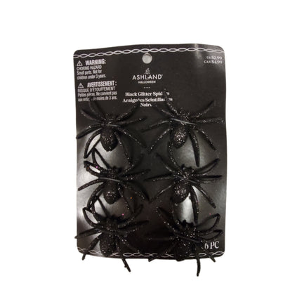 Ashland Halloween Black Glitter Spiders 3 inches 6-pc