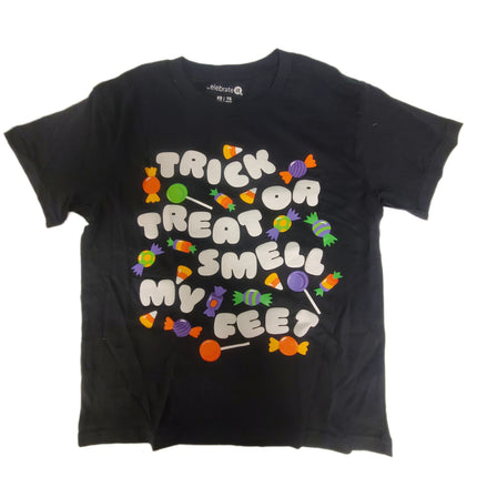 Crew Neck Short Sleeve T-Shirt "Trick or Treat Smell My Feet" XS by Celebrate It