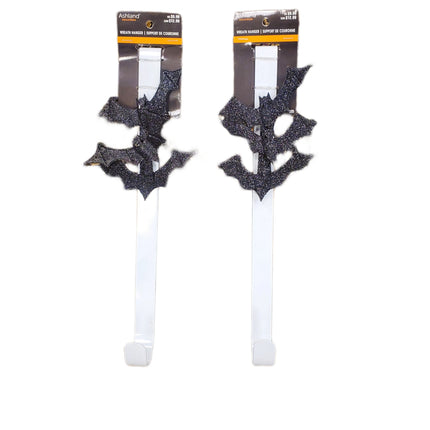 Wreath Hanger 3 Bats on White, Metal with Padded Back Door Protector 15 inches