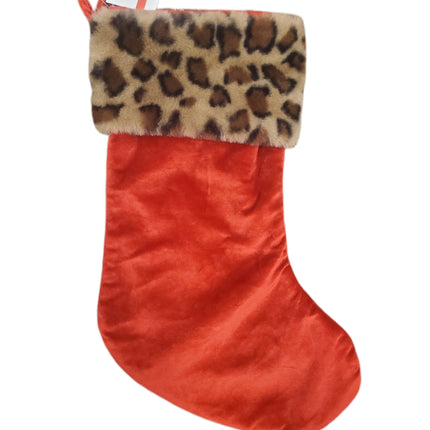 Red Velvet Leopard Print Christmas Stocking 16"