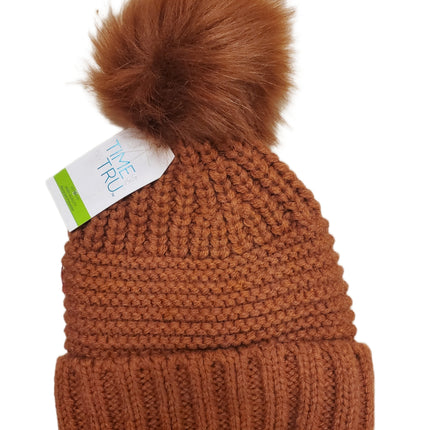 Time and Tru TT Beanie with Pom – Brown One Size
