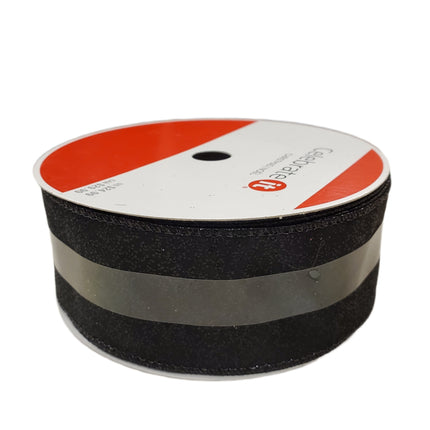 Black Glitter Wired Christmas Ribbon 2.5in x 80ft