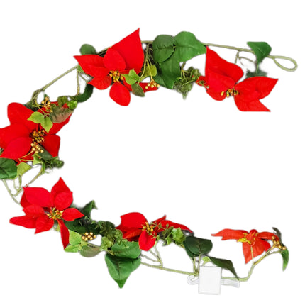 6ft Christmas Poinsettia & Gold Berries Garland