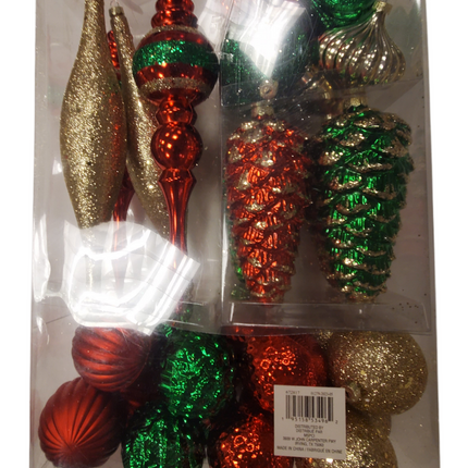 Ashland 32-Piece Red, Green and Gold Shatterproof Christmas Ornaments