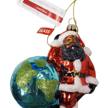 Ashland Glass African Santa and Globe Christmas Ornament Collectible