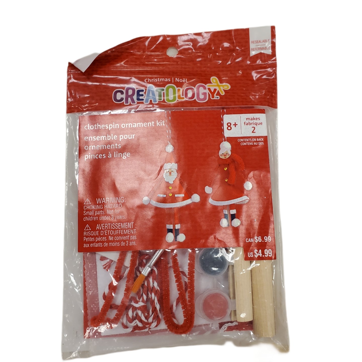 Christmas Clothespin Ornament Craft Kit, Makes 2