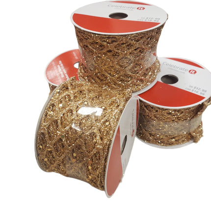 Gold Mesh Wired Christmas Ribbon by Celebrate It