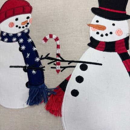 Linen Snowman Friends Pillow 16in