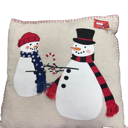 Linen Snowman Friends Pillow 16in