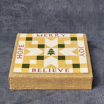 Ashland Merry joy  Believe Hope Burlap Christmas Tree Red Sign Tabletop Decor 7in