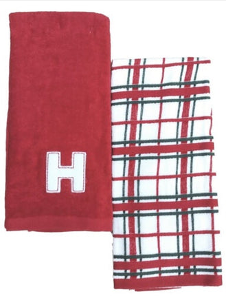 St. Nicholas Plaid Towels 2pc – Monogram "H" Red
