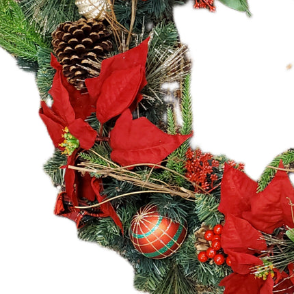 Premium Floral Poinsettia with Plaid Ribbon Christmas Wreath by Ashland Decor