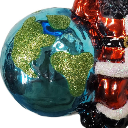Ashland Glass African Santa and Globe Christmas Ornament Collectible