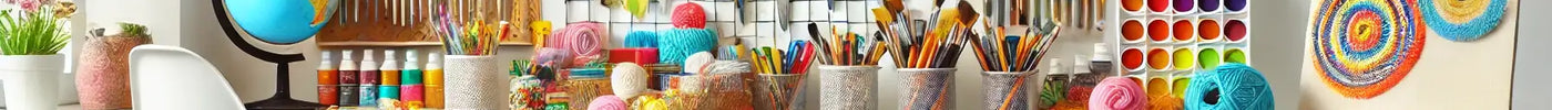 Well-organized craft space with neatly arranged supplies, including pegboard storage, labeled bins, and a rolling cart for budget-friendly organization
