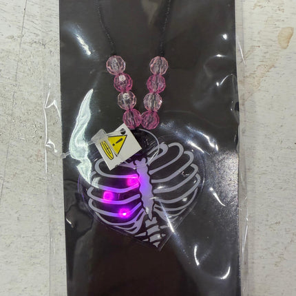 Light-Up Skeleton Heart Necklace – Halloween Glow Accessory