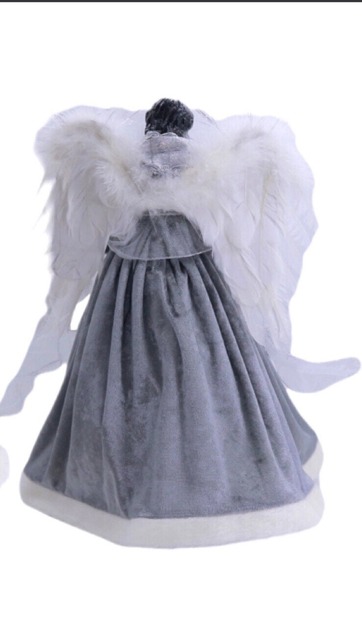 Ashland Christmas Angel Tree Topper Gray Silver White Faux Fur 16