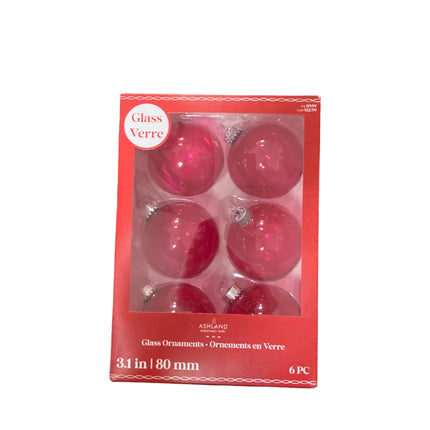 Ashland Christmas Pink Large Glass Ornaments 3.1in 6PC