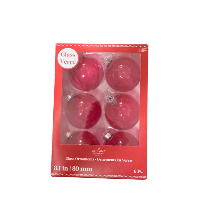 Ashland Christmas Pink Large Glass Ornaments 3.1in 6PC