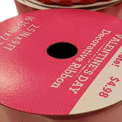 Valentine's Day Decorative Pink Ribbon with Red Trim 2.5in x 12ft
