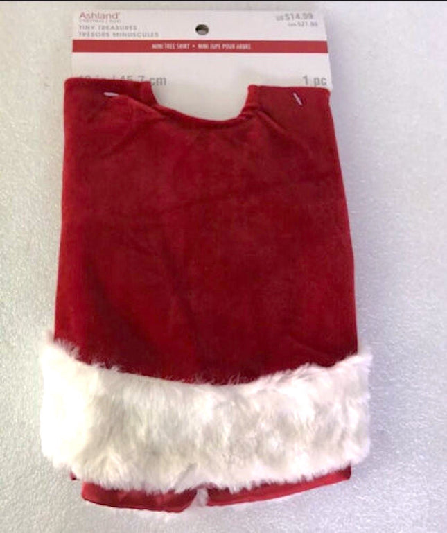 18" Red & White Velvet Mini Tree Skirt with Fur Trim