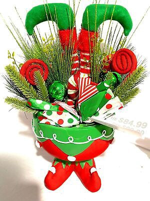 Merry Christmas Elf Feet Leaf & Ornament in Container