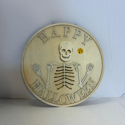 DIY LED Skeleton Happy Halloween Wood Wall Decor 7 in