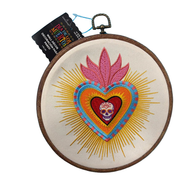 Day of the Dead Heart Wall Décor – Embroidered Hanging Accent (8.5")